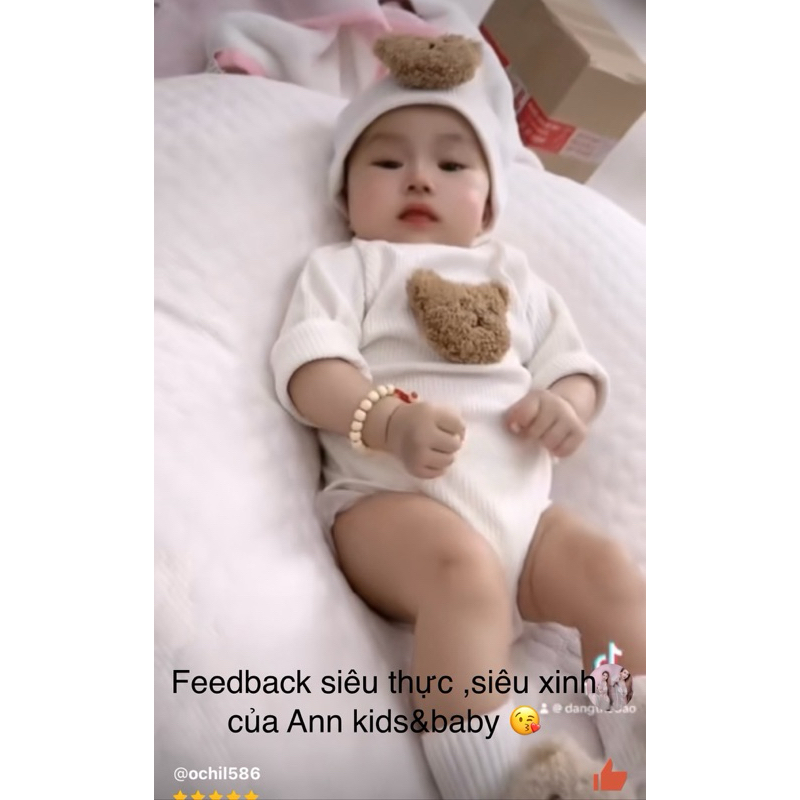 Bodysuit dài tay cho bé trai ,bé gái kèm quần dài và mũ vải cotton gân hàn mềm mại co giãn,mặc thu đông từ 4 đến 12kg.