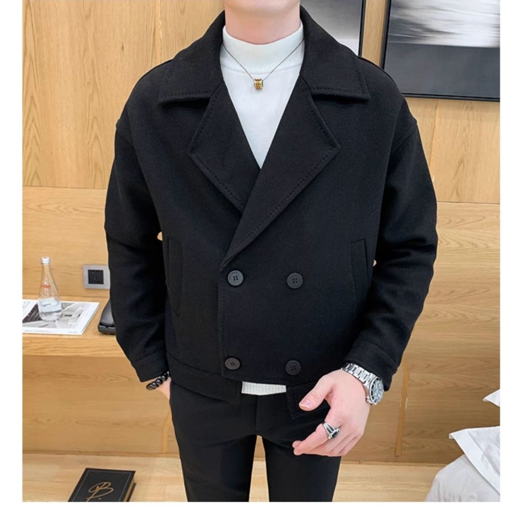 Áo Khoác Dạ Nam Dáng Ngắn Cổ Vest Phong Cách Thời Trang Lịch Lãm