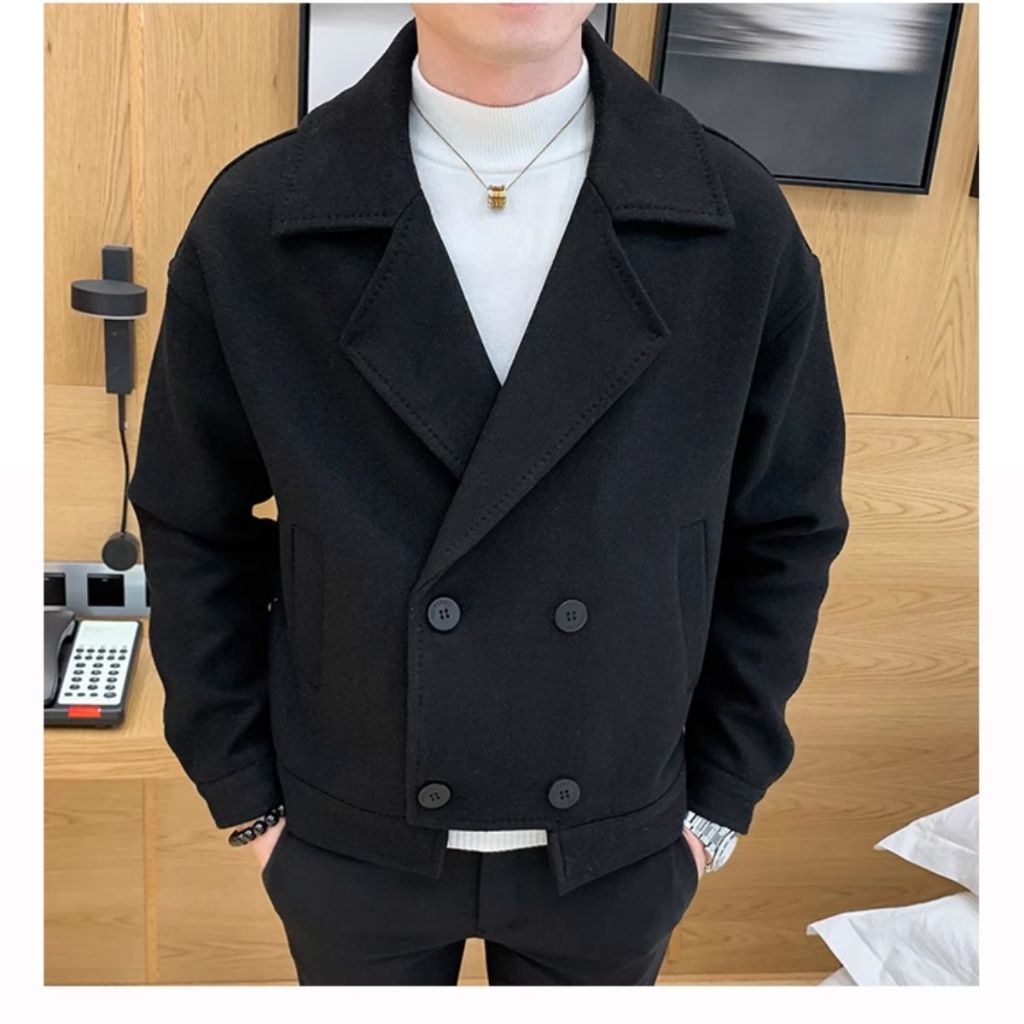 Áo Khoác Dạ Nam Dáng Ngắn Cổ Vest Phong Cách Thời Trang Lịch Lãm