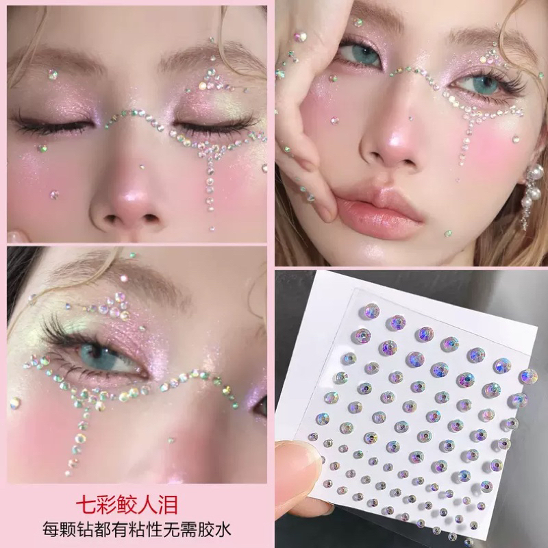 Đá đính tóc mặt có sẵn keo dán gồm 100 viên, đá dán makeup, đá đính mặt hóa trang PINOCCHIO VN ___F5___