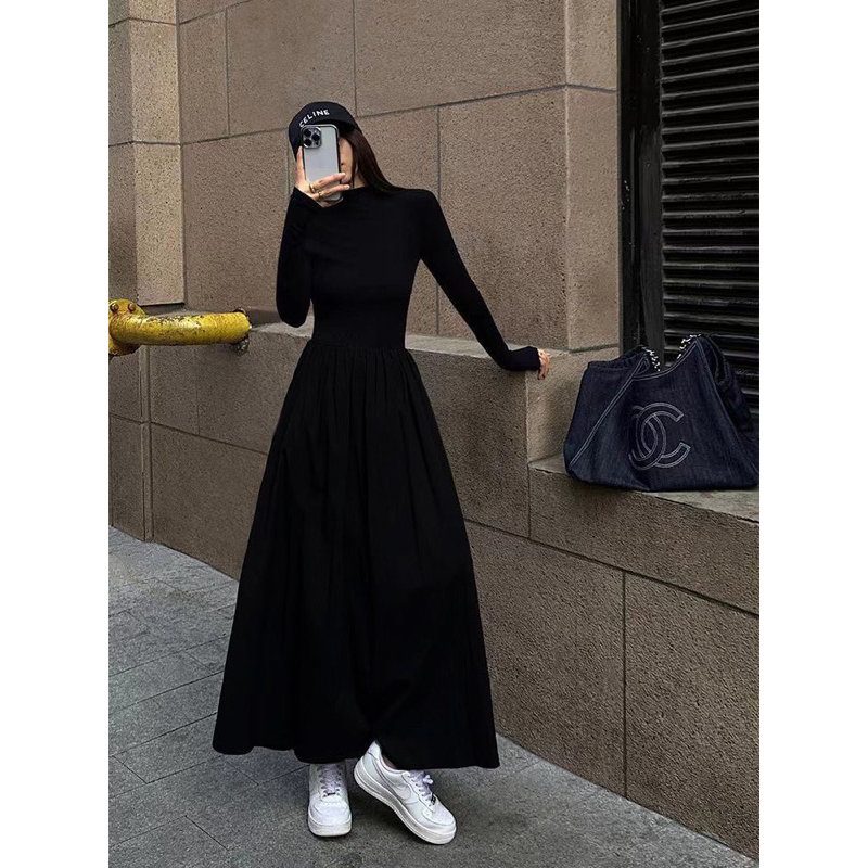 Đầm Thun Dài Tay Dáng Dài Cổ Cao Phong Cách Trẻ Trung Năng Động Hàng QC