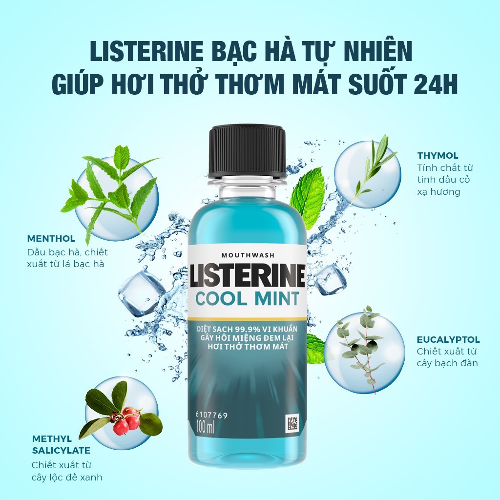 Nước Súc Miệng Giữ Hơi Thở Thơm Mát Listerine Coolmint 100ml