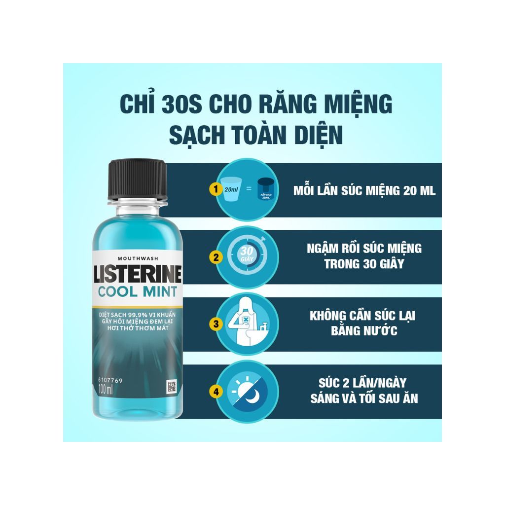 Nước Súc Miệng Giữ Hơi Thở Thơm Mát Listerine Coolmint 100ml