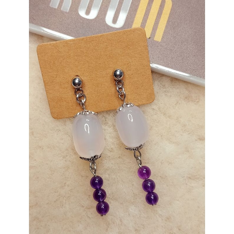 Bông tai đá mã. nã.o , thạ.ch a.nh tím.