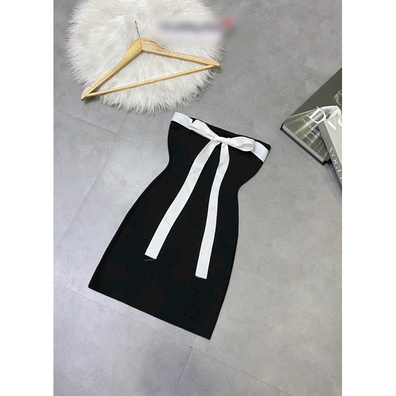 Đầm Body Ống Đen Dây Cột Nơ