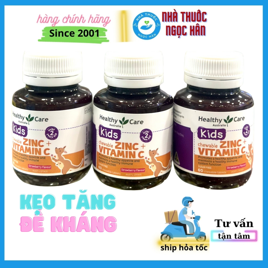 Kẹo Nhai Zinc +Vitamin C HEALTHY CARE Lọ 60 Viên Nhai Dùng Cho Trẻ Em Tăng Cường Sức Đề Kháng Với Hương Dâu Thơm Ngọt