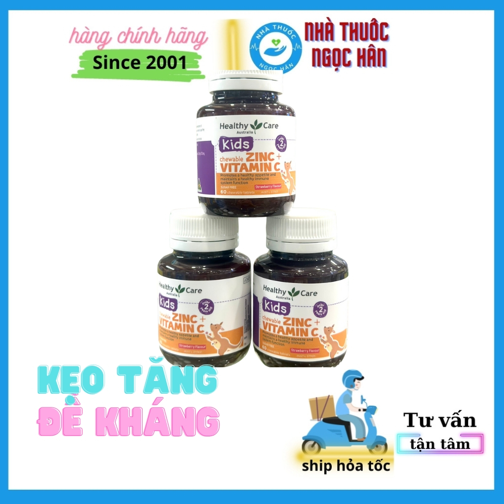 Kẹo Nhai Zinc +Vitamin C HEALTHY CARE Lọ 60 Viên Nhai Dùng Cho Trẻ Em Tăng Cường Sức Đề Kháng Với Hương Dâu Thơm Ngọt