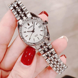 Đồng hồ Citizen Nữ EU6060-55D chính hãng sz 27mm, siêu bền, máy nhật viền đính đá có ô lịch ngày