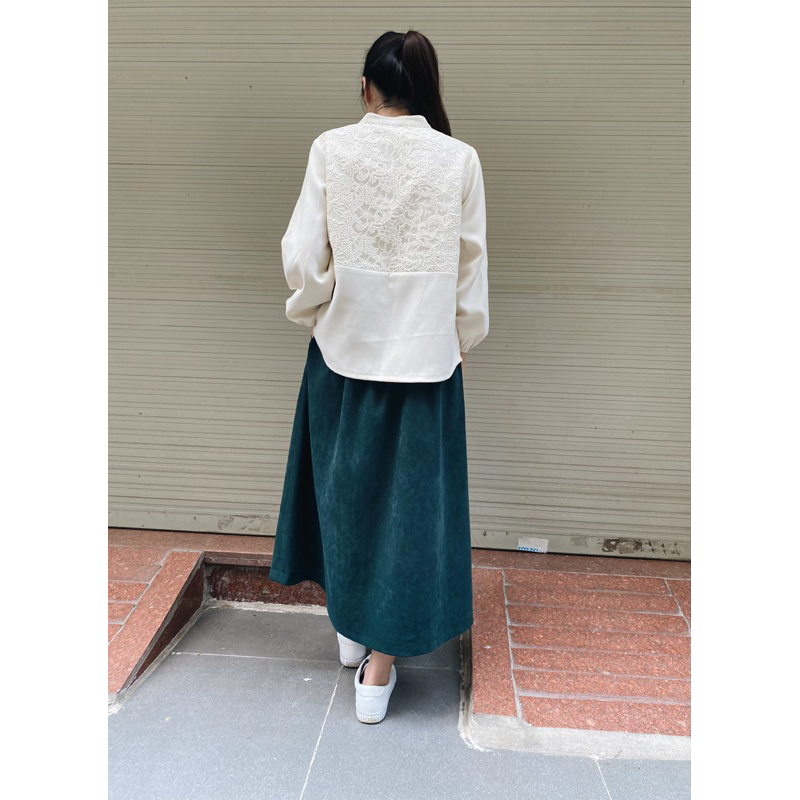 Set Áo Nhung Be Vàng Mix Chân Váy Nhung Xanh Cạp Chun  38-74kg