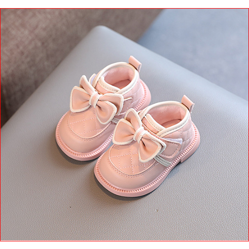 Sz16-20 Bốt Lót Lông Phối Nơ Khóa Dán Cho Bé Gái 0-2 tuổi K179