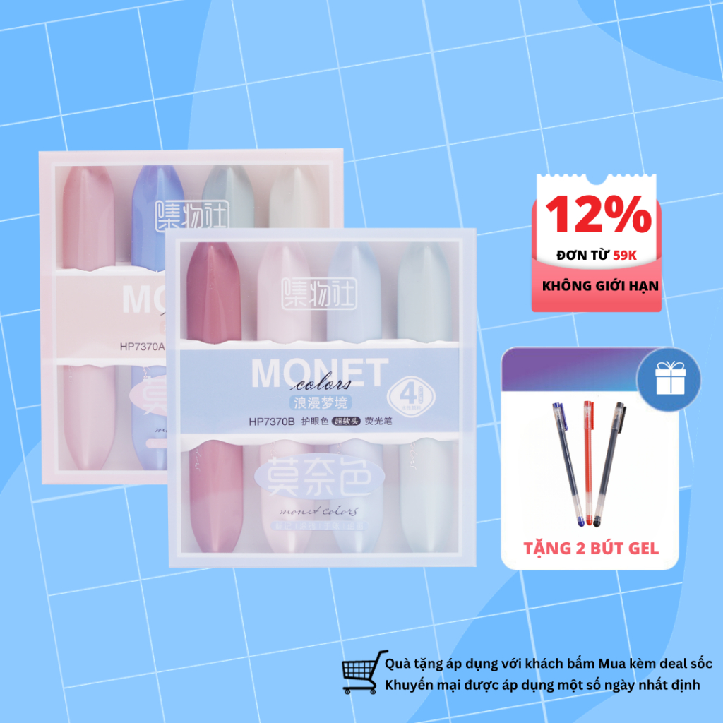 Set 4 bút nhớ highlight FEIDA màu pastel nhẹ nhàng thiết kế đơn giản dùng đánh dấu, trang trí HP7370