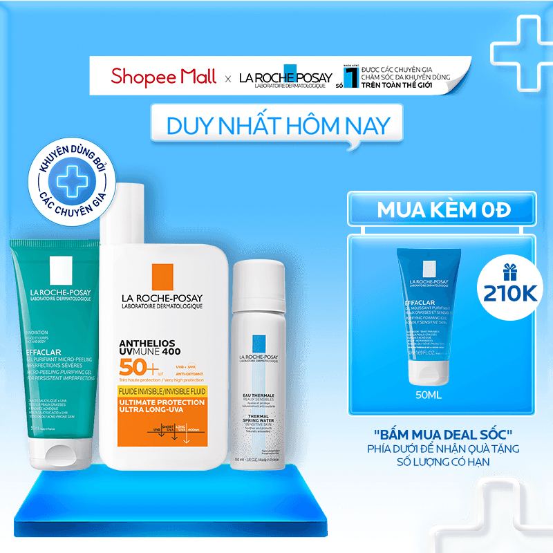 Bộ sản phẩm làm sạch, chống nắng bảo vệ da khỏi tia UVA dài & làm dịu da La Roche-Posay Anthelios UV Mune 400