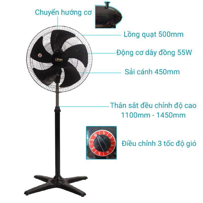 QUẠT ĐỨNG LIFAN Đ-18CXN 55W 5 lá dùng không gian rộng 20m2 quán cà phê, quán ăn
