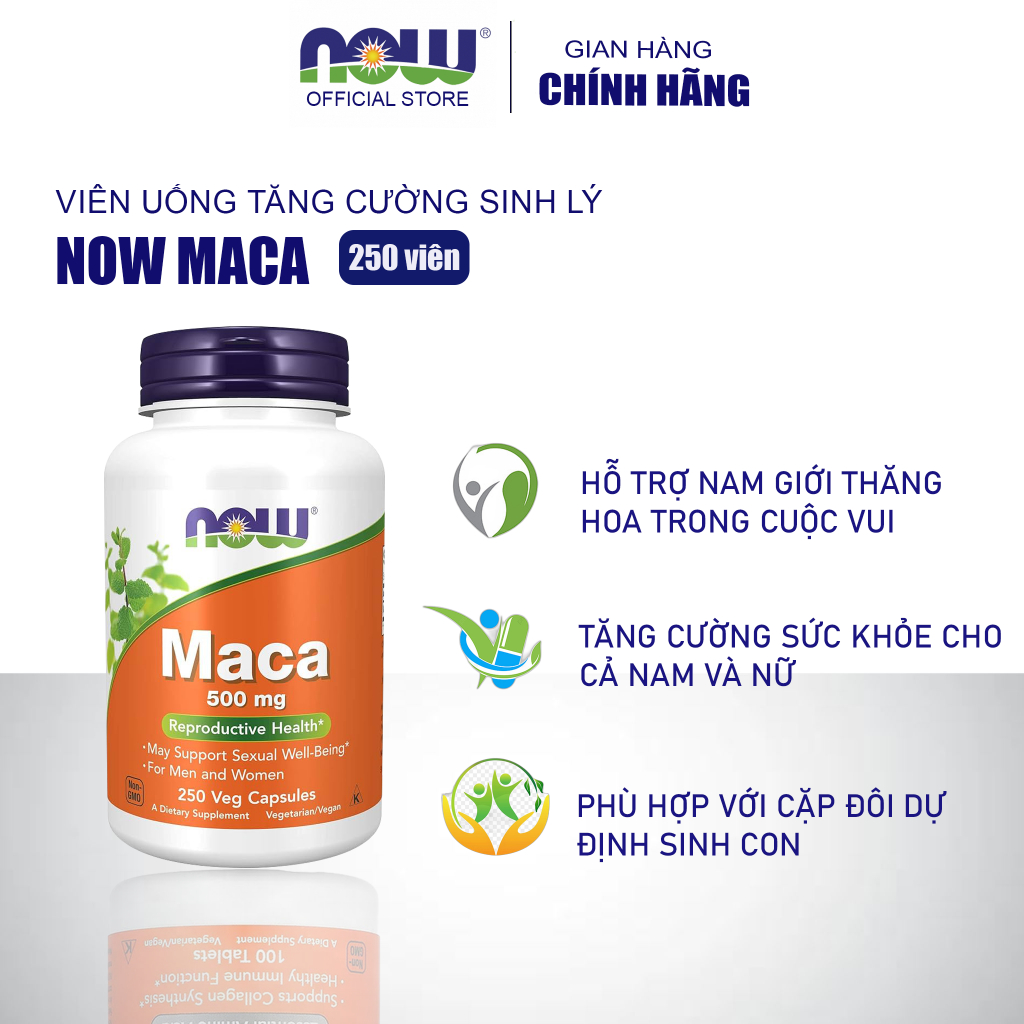 Now Maca 500mg của Mỹ hỗ trợ tăng cường sinh lý cho nam lọ 250 viên