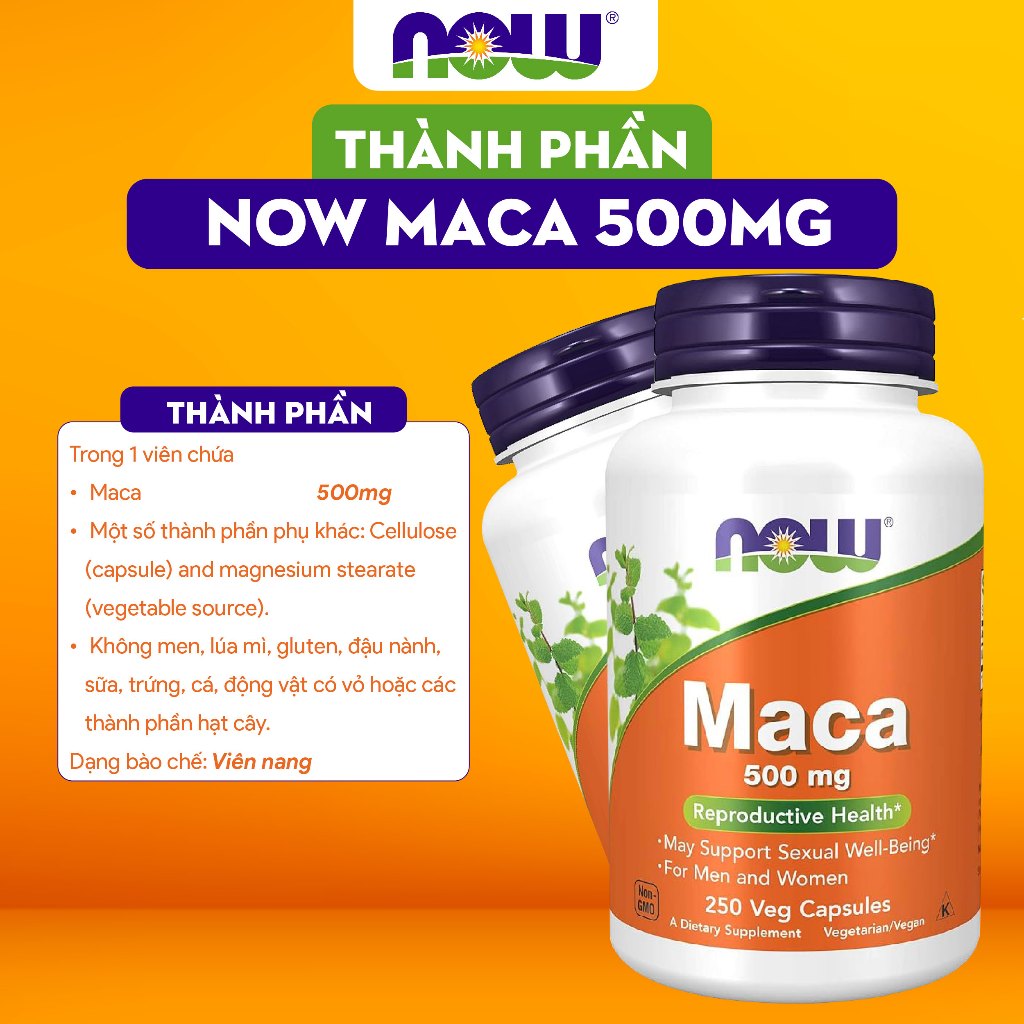 Now Maca 500mg của Mỹ hỗ trợ tăng cường sinh lý cho nam lọ 250 viên