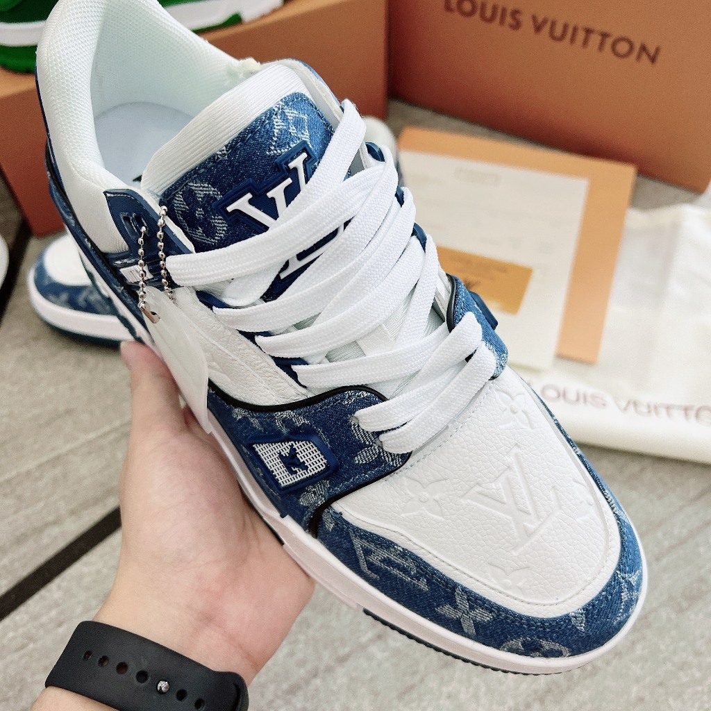 Giày Lv Louis Vuitton Trainer Black White, Giày Thể Thao Lv Đen Trắng Nam Nữ Hot Trend