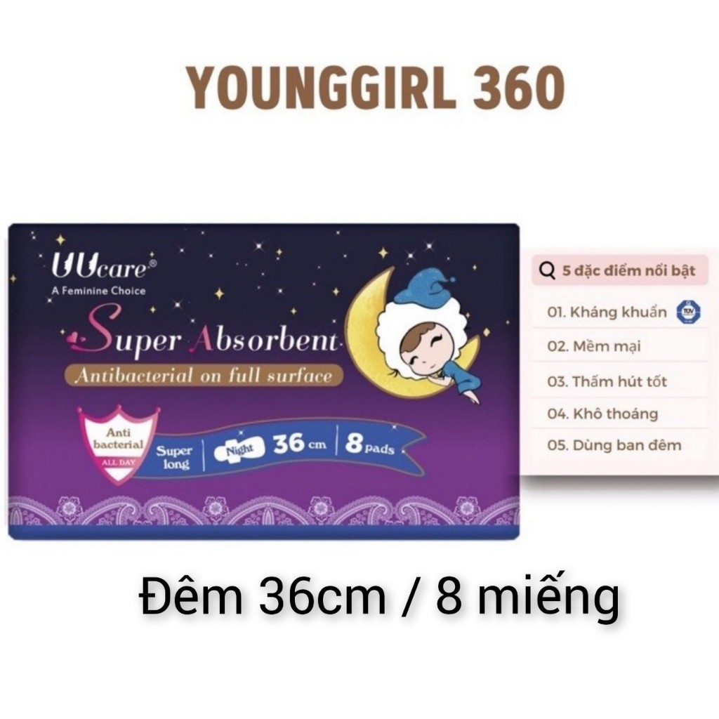 Băng vệ sinh UUcare Singapore Young Girl ban đêm 36cm