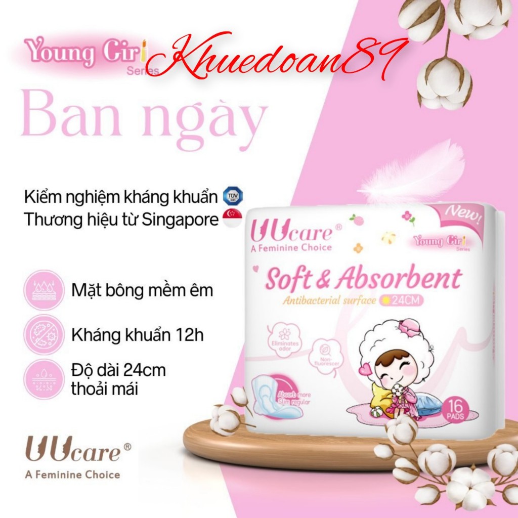 Băng vệ sinh UUcare Young Girl Kháng Khuẩn Ban ngày 24cm / 16 miếng