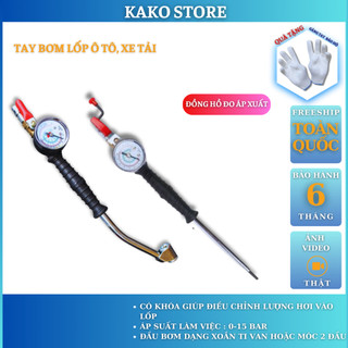 Tay bơm lốp  xoáy ti van đồng hồ  đo áp suất  xe tải  , ống bơm lốp, dụng cụ sửa chữa Kako store