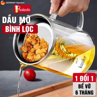 Ca Lọc Dầu Ăn Thuỷ Tinh Borosilicate, Bình Lọc Dầu Ăn Nắp Inox 304 Cao Cấp Dung Tích Lớn (800ML, 1000ML, 1300ML) PHALEDO