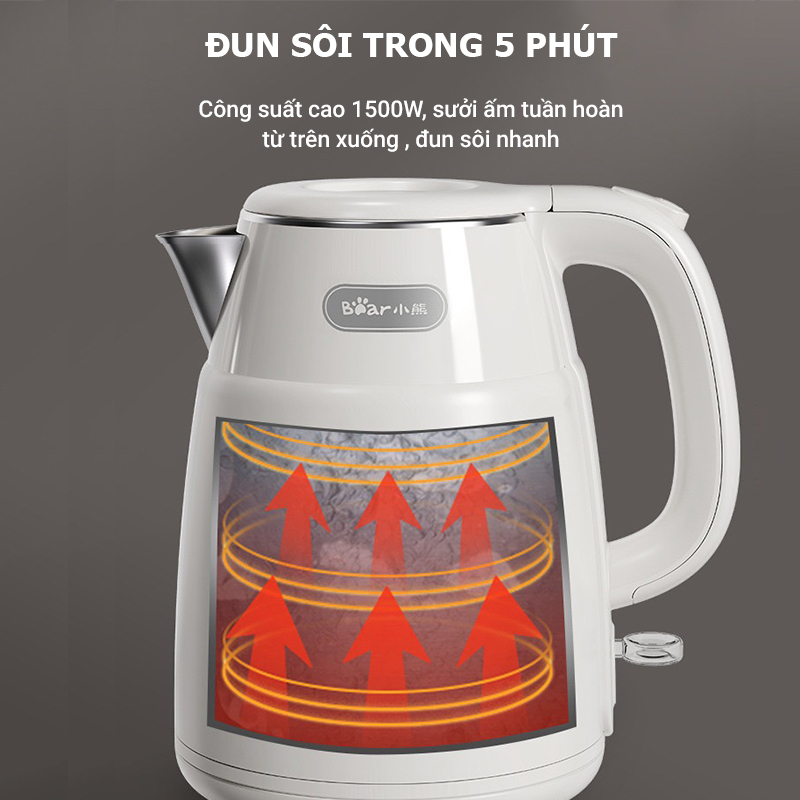 Ấm siêu tốc Ấm đun nước Bear ZDH-Q15U8 dung tích 1.5L công suất 1500W đun sôi nước cực nhanh hàng chính hãng