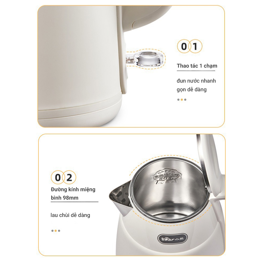 Ấm siêu tốc Ấm đun nước Bear ZDH-Q15U8 dung tích 1.5L công suất 1500W đun sôi nước cực nhanh hàng chính hãng