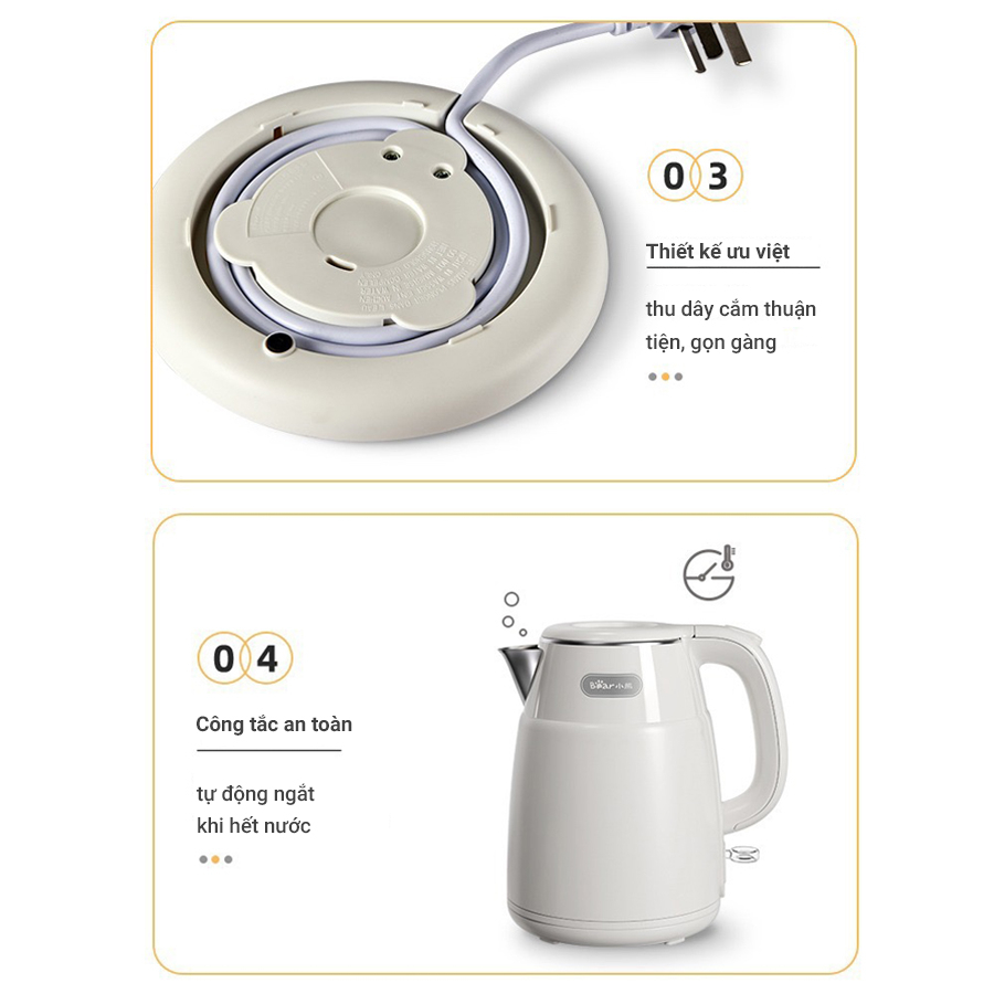 Ấm siêu tốc Ấm đun nước Bear ZDH-Q15U8 dung tích 1.5L công suất 1500W đun sôi nước cực nhanh hàng chính hãng