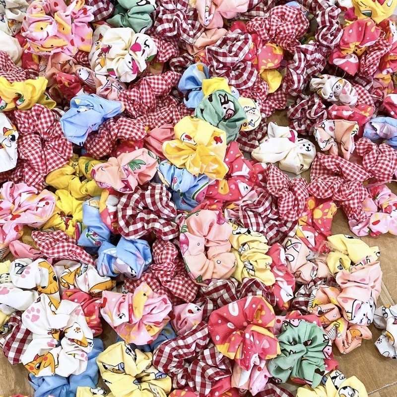 Combo 5 dây đủ mẫu , màu Cột Tóc Scrunchies Vải Hoạ Tiết siêu rẻ