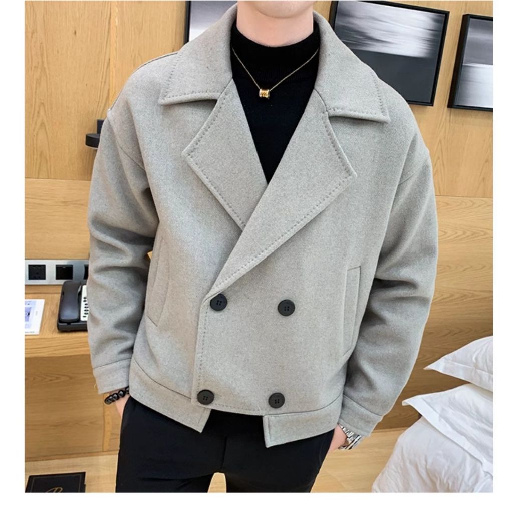 Áo Khoác Dạ Nam Dáng Ngắn Cổ Vest Phong Cách Thời Trang Lịch Lãm