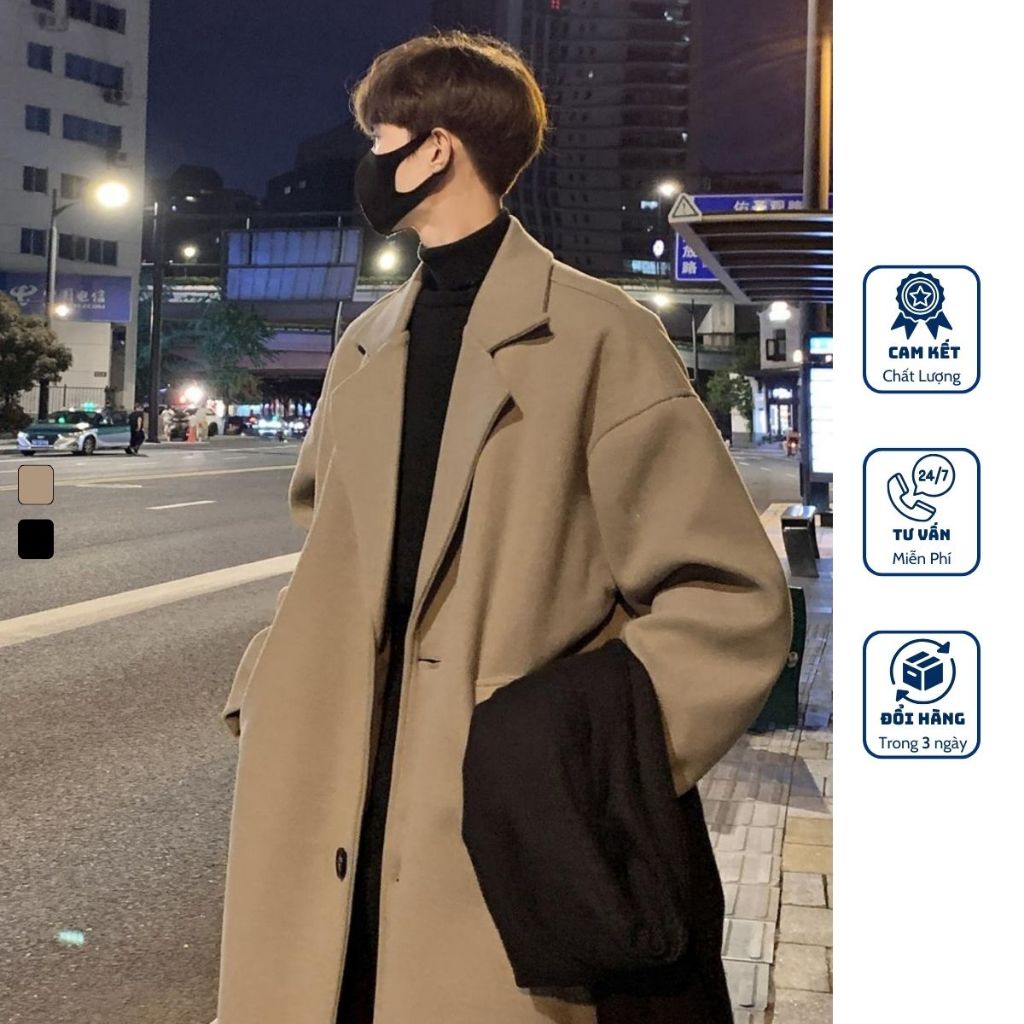 Áo Khoác Dạ Măng Tô Nam Dáng Dài, Chất Vải Cao Cấp 2 Lớp Phong Cách Hàn Quốc