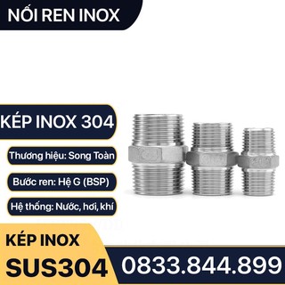 Kép Ren Ngoài Inox 304, Nối Hai Đầu Ren Ngoài Inox SUS 304 Phi 13 17 21 27 34 42 49 60