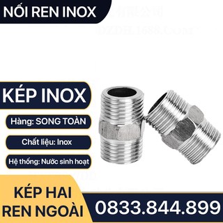 Kép Inox 21 27 Hai Đầu Ren Ngoài Inox Bóng Rẻ - Steel Pipe Fitting Hexagon Nipple Man Thu Đều 2 Ren