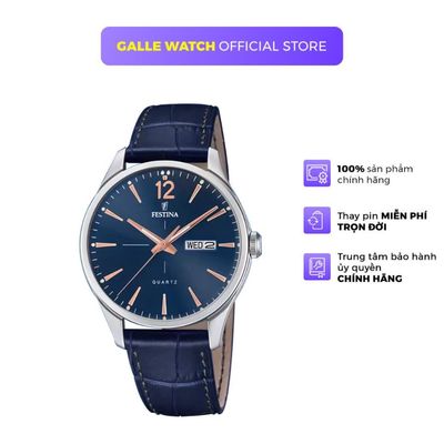 Đồng hồ nam Festina F20205/3 mặt kính cứng chống xước tốt, chịu nước 5ATM, dây da đeo tay thời trang, cao cấp