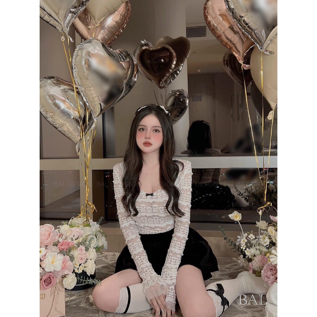 Set áo ren dài tay, quần nhung dáng phồng siêu hot hit TM