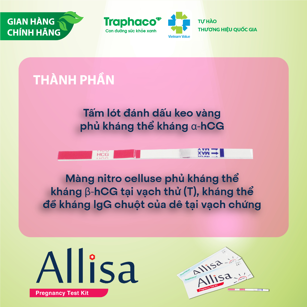 Que Thử Thai Nhanh HCG Traphaco Chính Xác Tiện Dụng Nhanh Chóng Hộp 1 Que