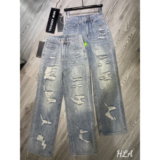 Quần jean nữ ống rộng rách cạp cao, quần bò ống rộng nữ rách cạp cao siêu cá tính chất denim đẹp LuciK Shop 8339 QD0031