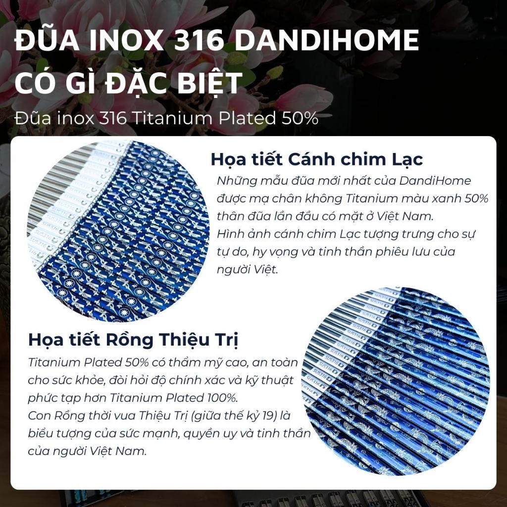 Bộ đũa inox 316 quà tặng DandiHome cao cấp mạ Titanium Plated