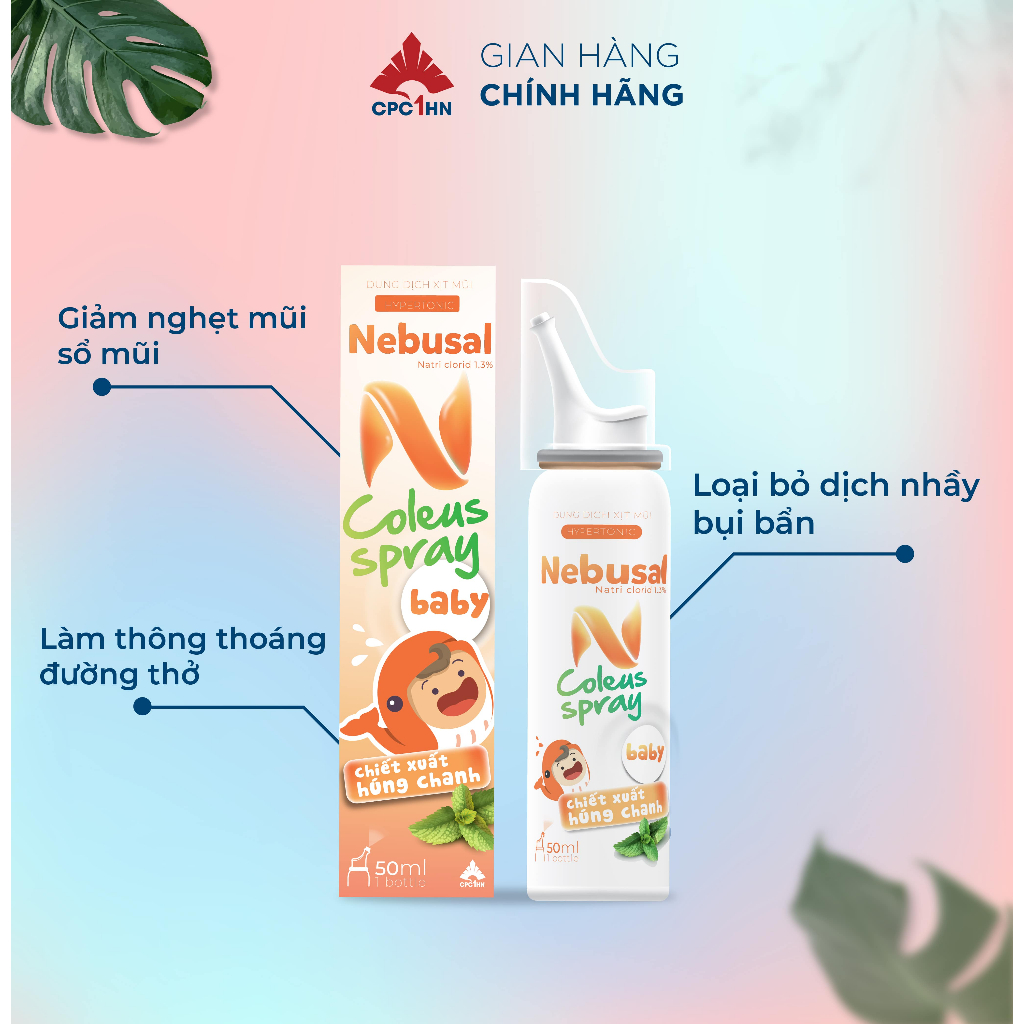 Xịt mũi NEBUSAL Coleus húng chanh giảm sổ, nghẹt mũi 50ml cho trẻ em và người lớn