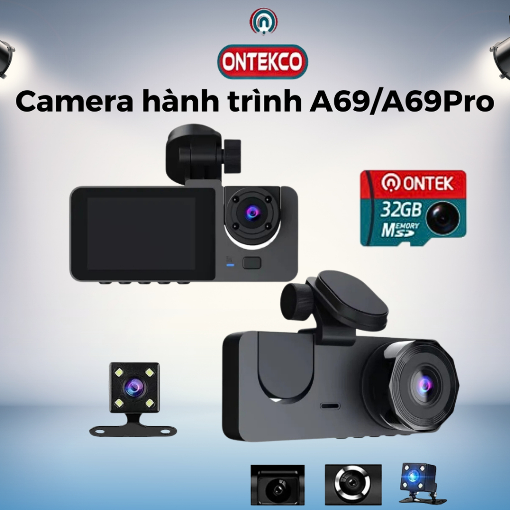 Camera Hành Trình ONTEKCO A68/A69/A69 Pro Ống Kính Kép 3" Ghi Hình DVR 1080P  hồng ngoại ban đêm siêu sáng