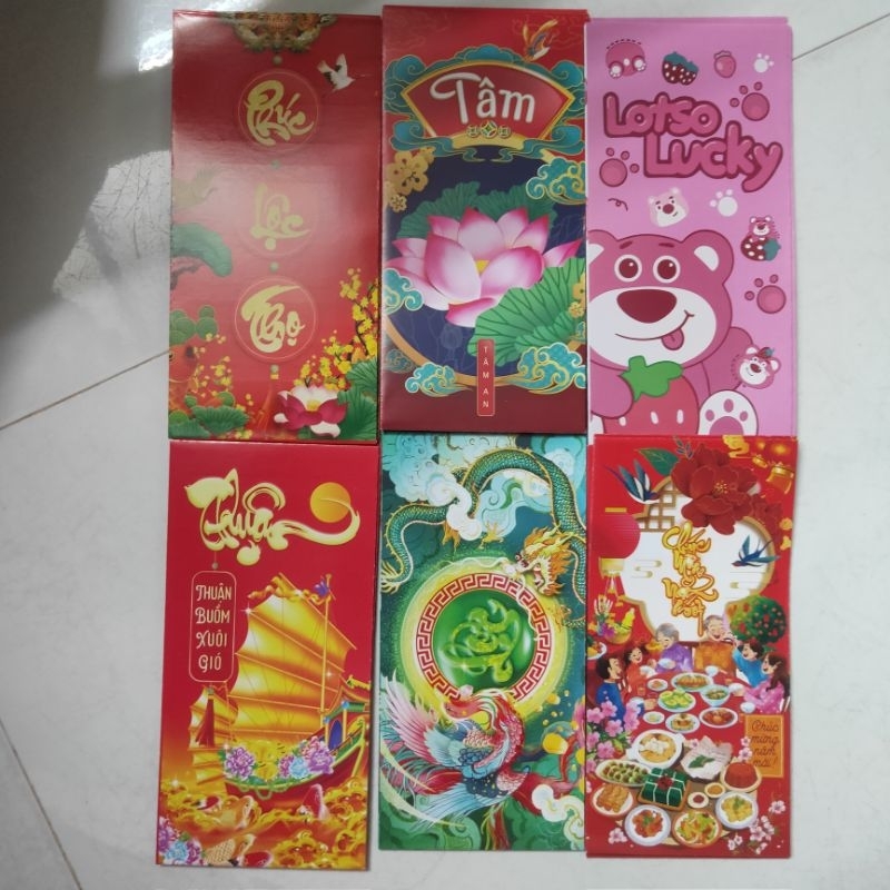 Bao Lì Xì - Phong Bì Đỏ Mừng Tân Xuân Giáp Thìn 2024 ( set 5 cái )