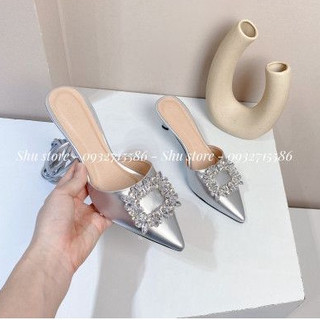 Guốc cao gót Shu Store cột dây mang được 2 kiểu guốc mũi nhọn bít mũi thời trang cho nữ