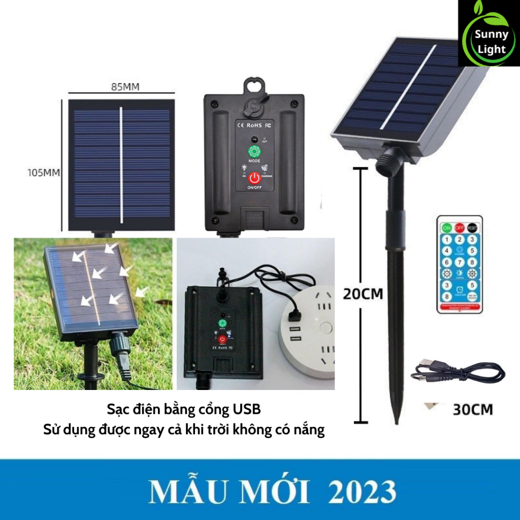 Đèn led trang trí năng lượng mặt trời bản PIN năng lượng lớn 100 LED/12m  mẫu mới 2023
