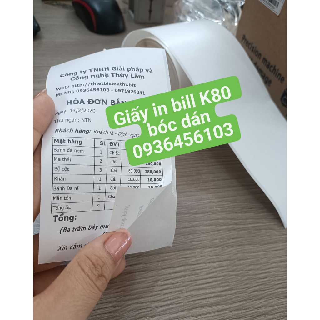 Combo 10 cuộn giấy in bill K80 có keo liên tục 30m dùng cho máy in hóa đơn K80
