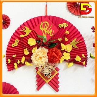 Quạt giấy đỏ gấp sẵn trang trí đón tết quạt giấy đỏ trang trí treo tường ý nghĩa dgh-320
