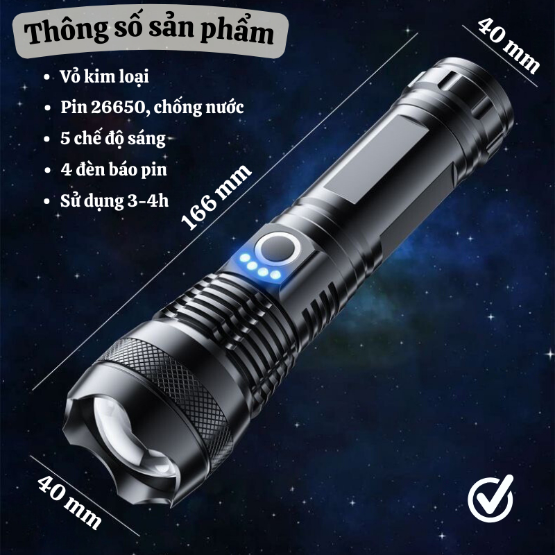 Đèn Pin Siêu Sáng HUTO XHP50 Cầm Tay Chống Nước Pin Khủng 26650
