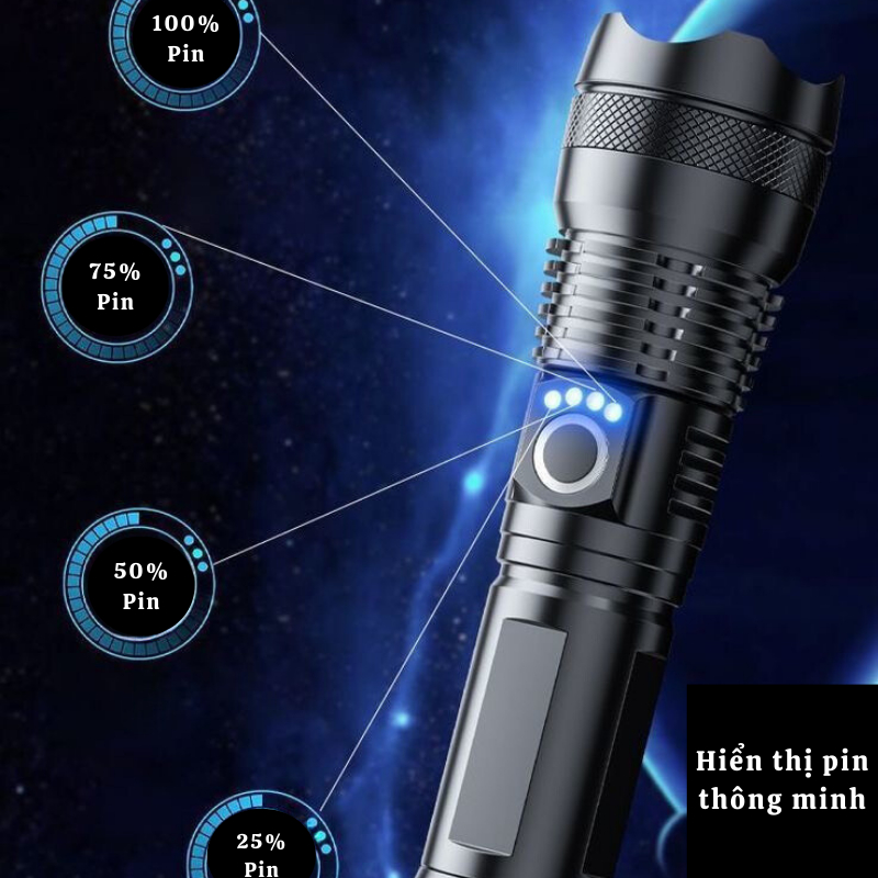 Đèn Pin Siêu Sáng HUTO XHP50 Cầm Tay Chống Nước Pin Khủng 26650