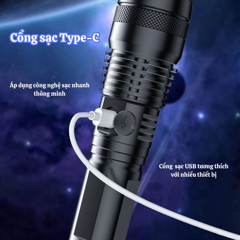 Đèn Pin Siêu Sáng HUTO XHP50 Cầm Tay Chống Nước Pin Khủng 26650