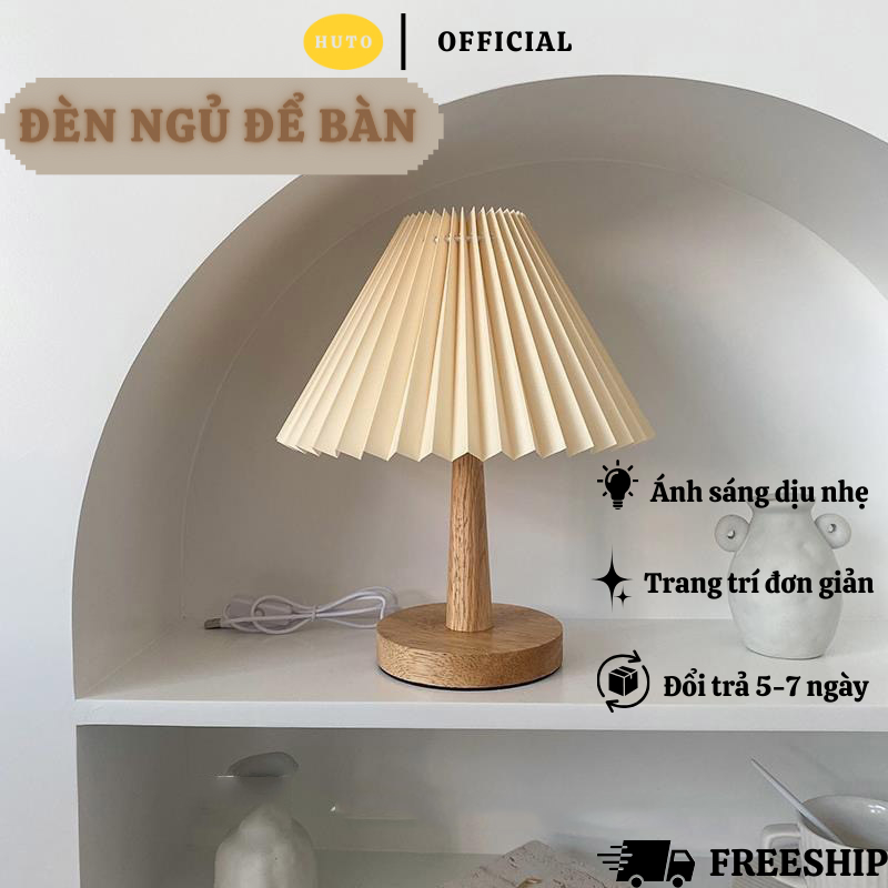 Đèn Ngủ Để Bàn HUTO Decor Phòng Ngủ Kiểu Hàn Kèm Bóng Đèn