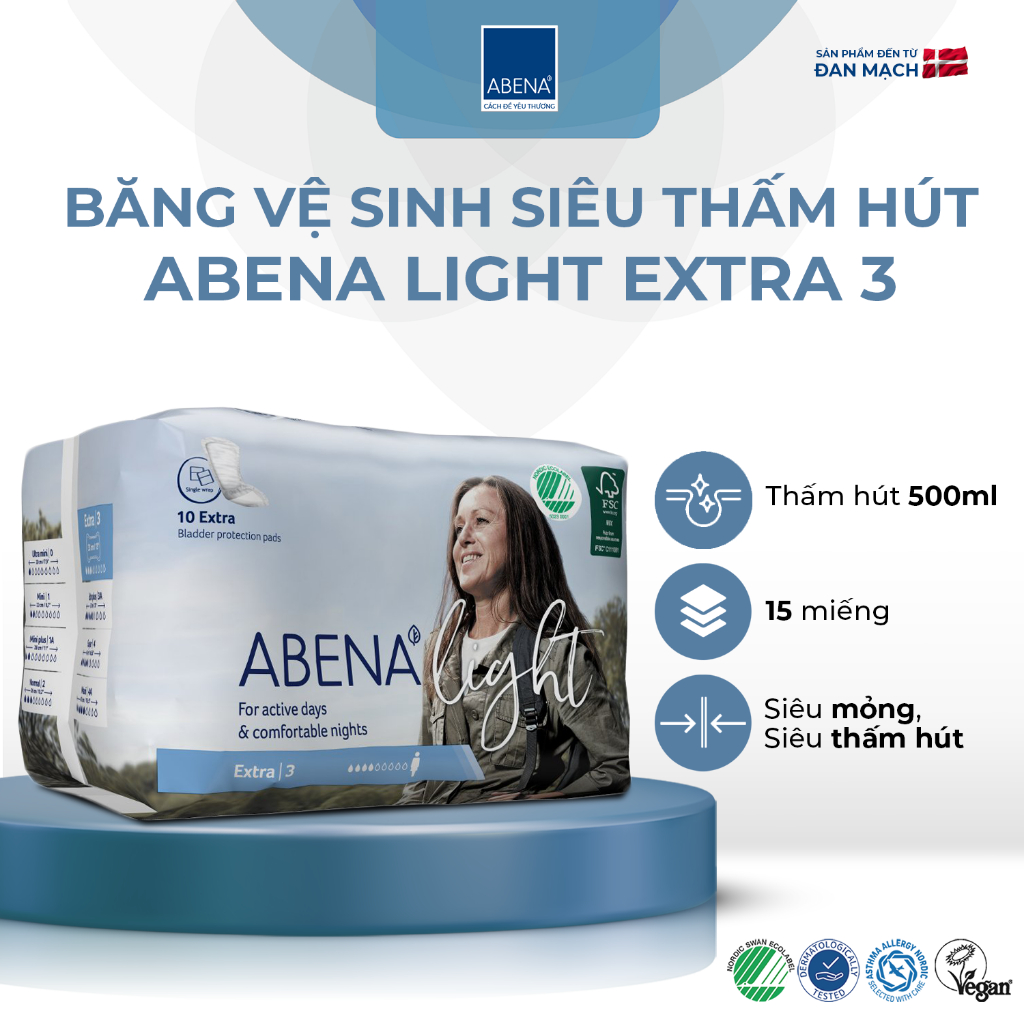 Băng vệ sinh siêu thấm hàng ngày Abena Light Extra 3, nhập khẩu Đan Mạch