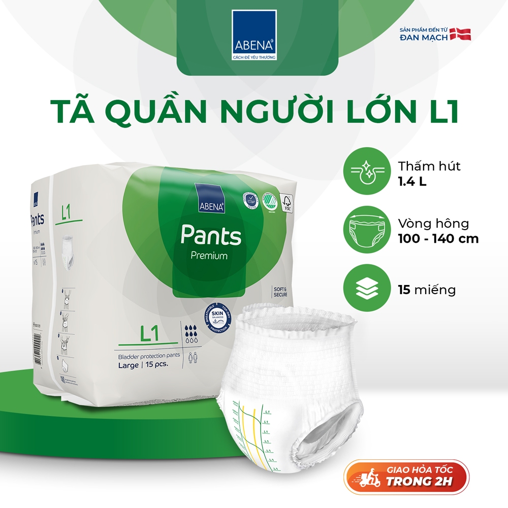 Tã quần người lớn Abena Pants Premium L1 thấm hút 1.400ml gói 15 miếng - Nhập khẩu Đan Mạch